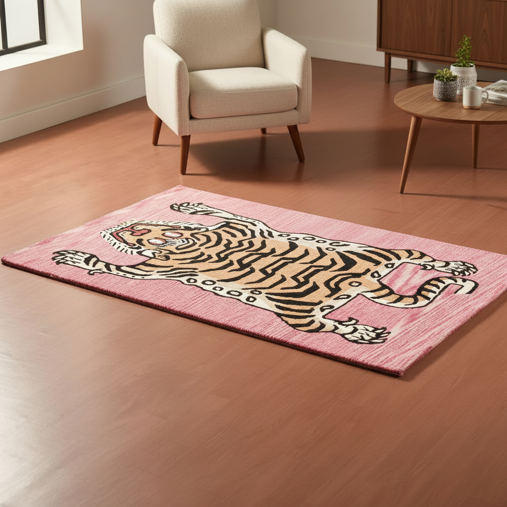 Tibetan Tiger Rectangle Retro Pink Hand tufted Rug (3x5 feet)