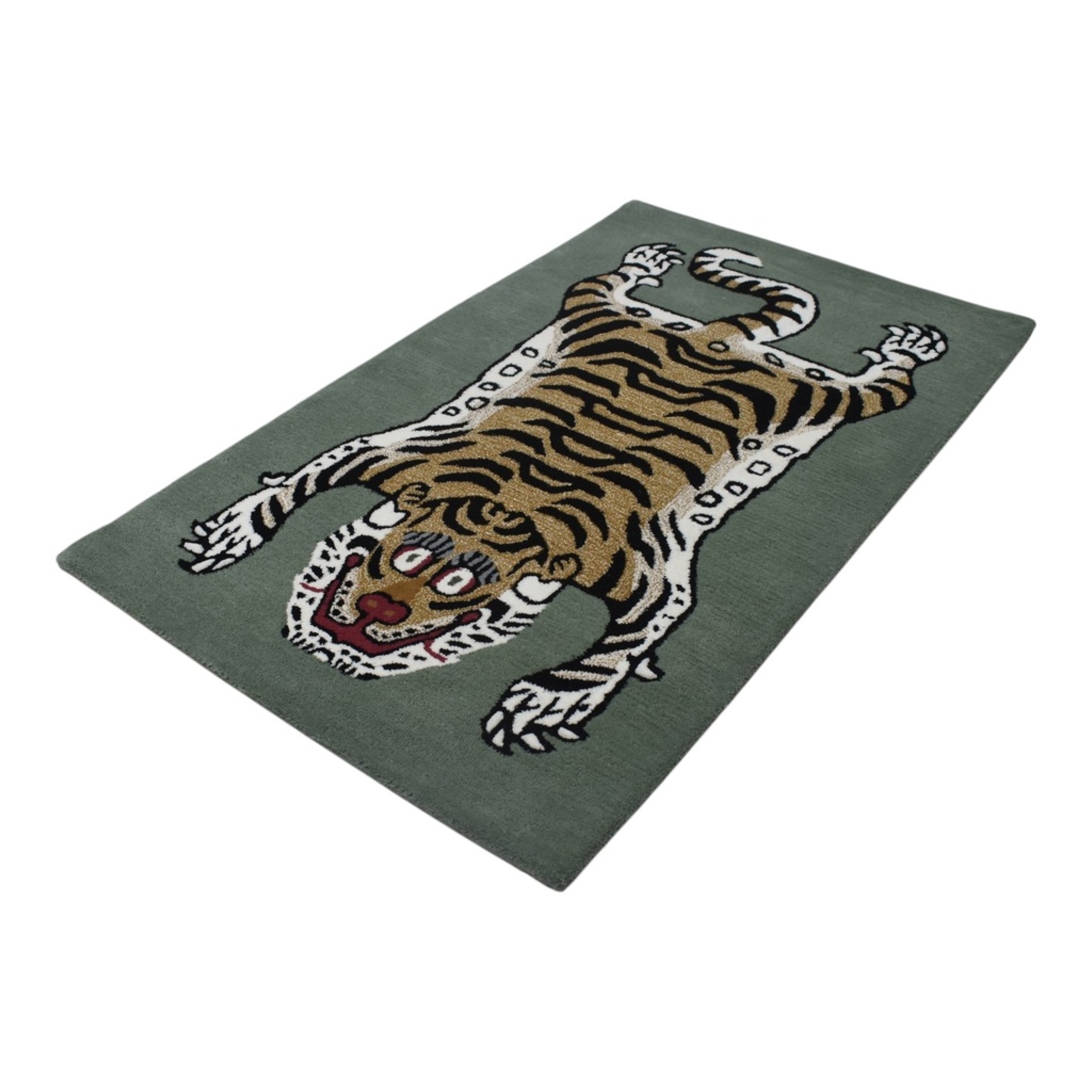 Tibetan Tiger Rectangle  Ss Green Hand Tufted Rug (3x5 feet)