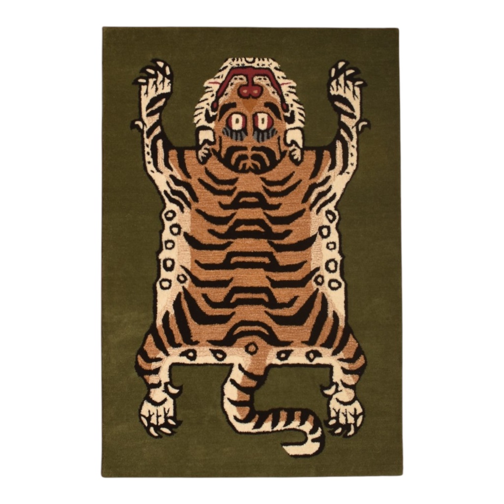 Tibetan Tiger Rectangle  Khaki Hand Tufted Rug (3x5 feet)