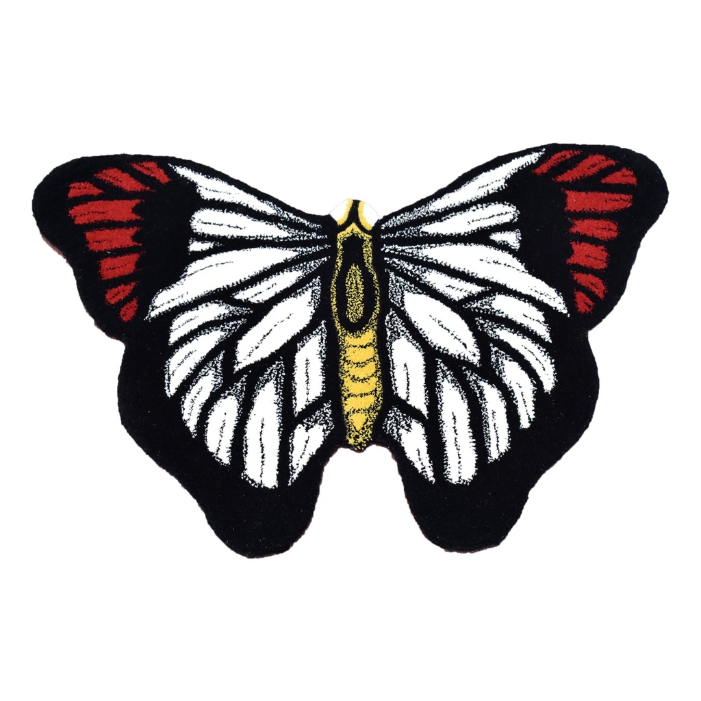 [BUTTERFLY1] BUTTERFLY 1 RED BK HANDTUFTED RUG