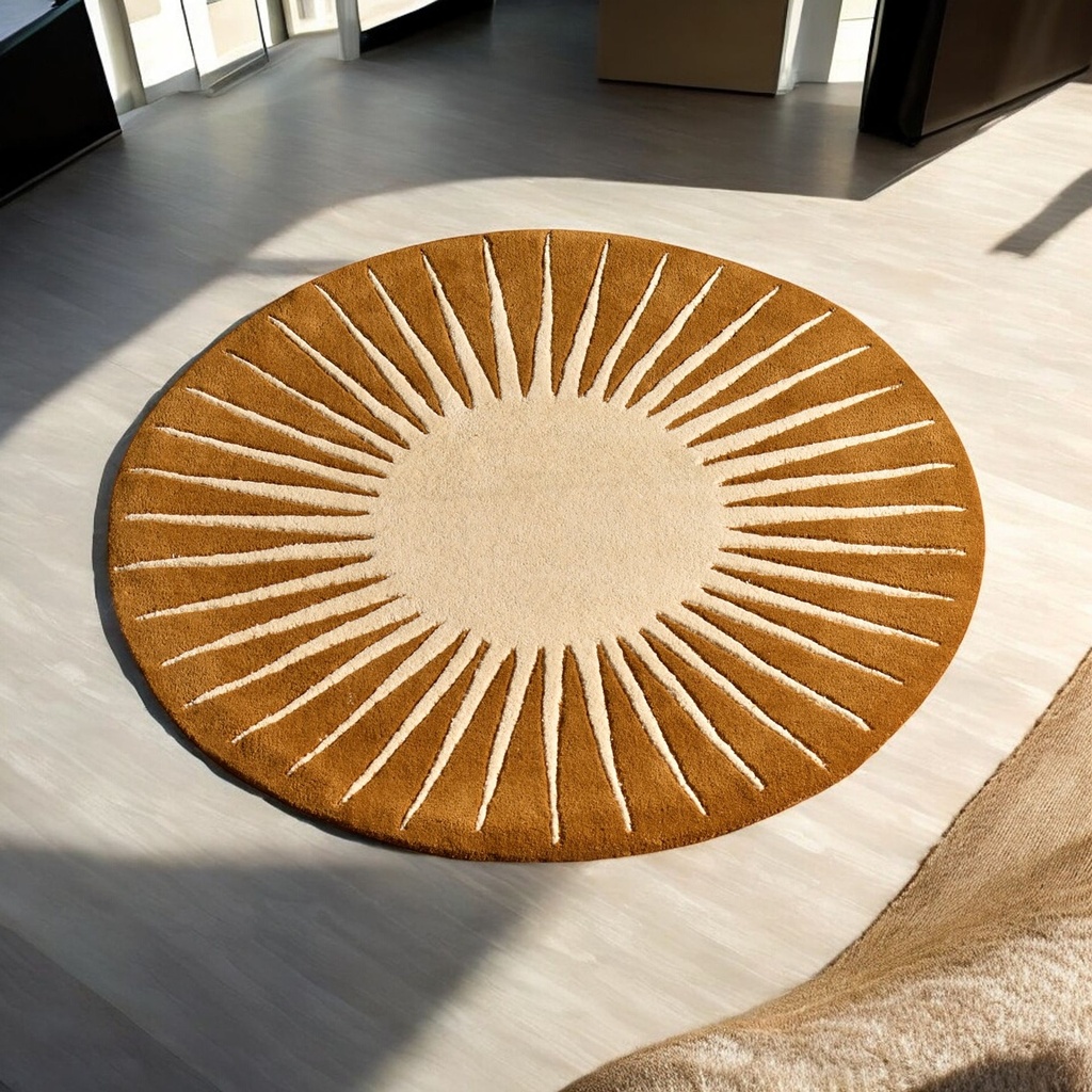 ROUND SUN YELLOW GOLD 4X4 HANDTUFTED RUG