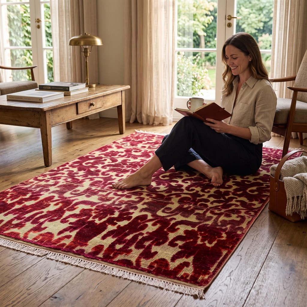 TRO-104 Hand Knotted Rug AB-136 ASSORTED CREAM/RED 3.11X5.7