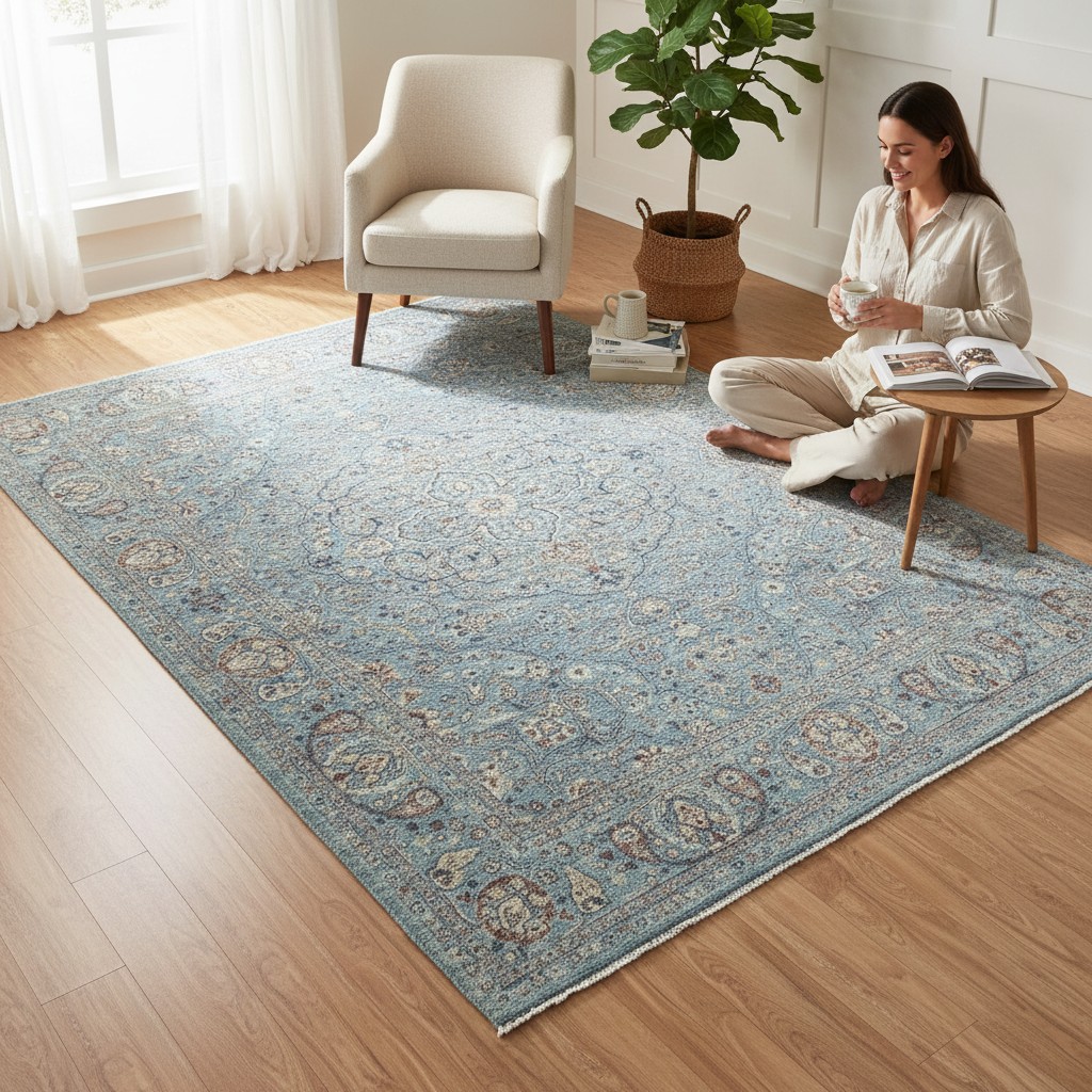 TRO-132 Hand Knotted Rug AK-14 BO-18 BLUE/BLUE 7.11X10
