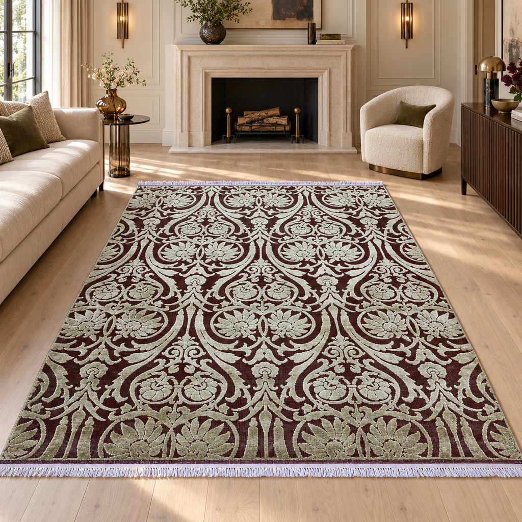 TRO-135 Hand Knotted Rug L-343 ST-1 L.CAMEL/GREEN 6.0X6.4