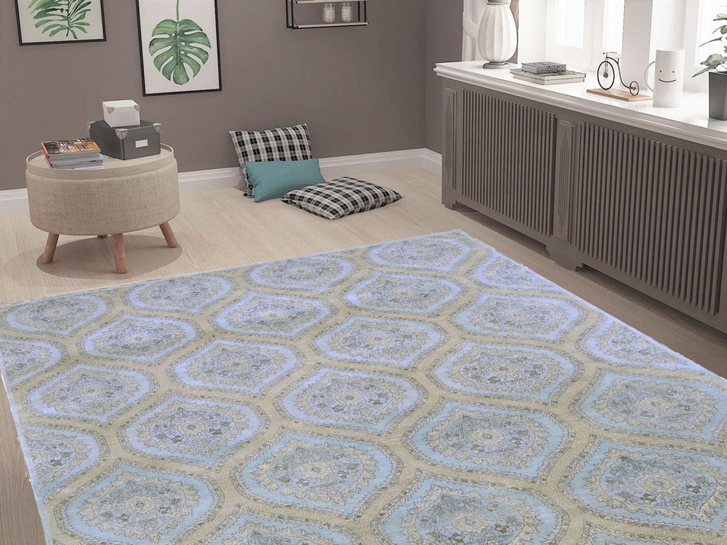 TRO-158 Hand Knotted Rug Q-146 HJT-08 L.BLUE/L.BLUE 7.9X9.9