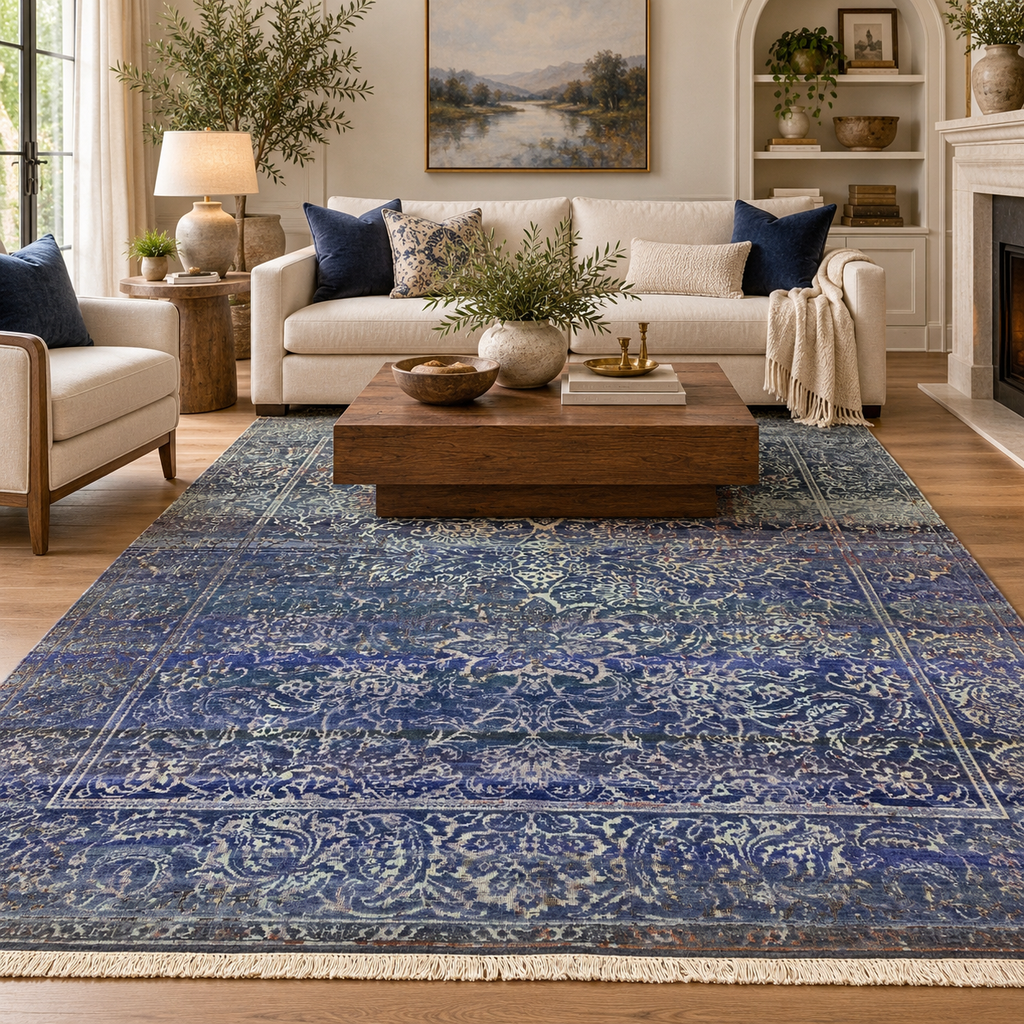 TRO-162 Hand Knotted Rug S-44 HS-17 D.BLUE/D.BLUE 7.9X9.9