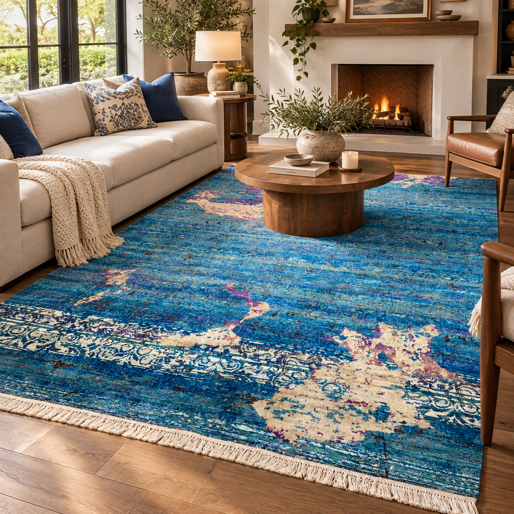TRO-168 Hand Knotted Rug W-08 JI-152 BLUE/L.BLUE 7.9X9.9