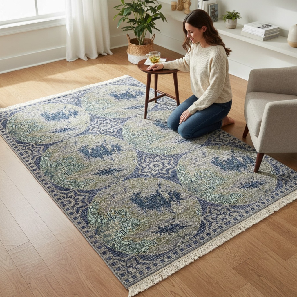TRO-183 Hand Knotted Rug XX-668 OM-04 BLUE/IVORY 5X7