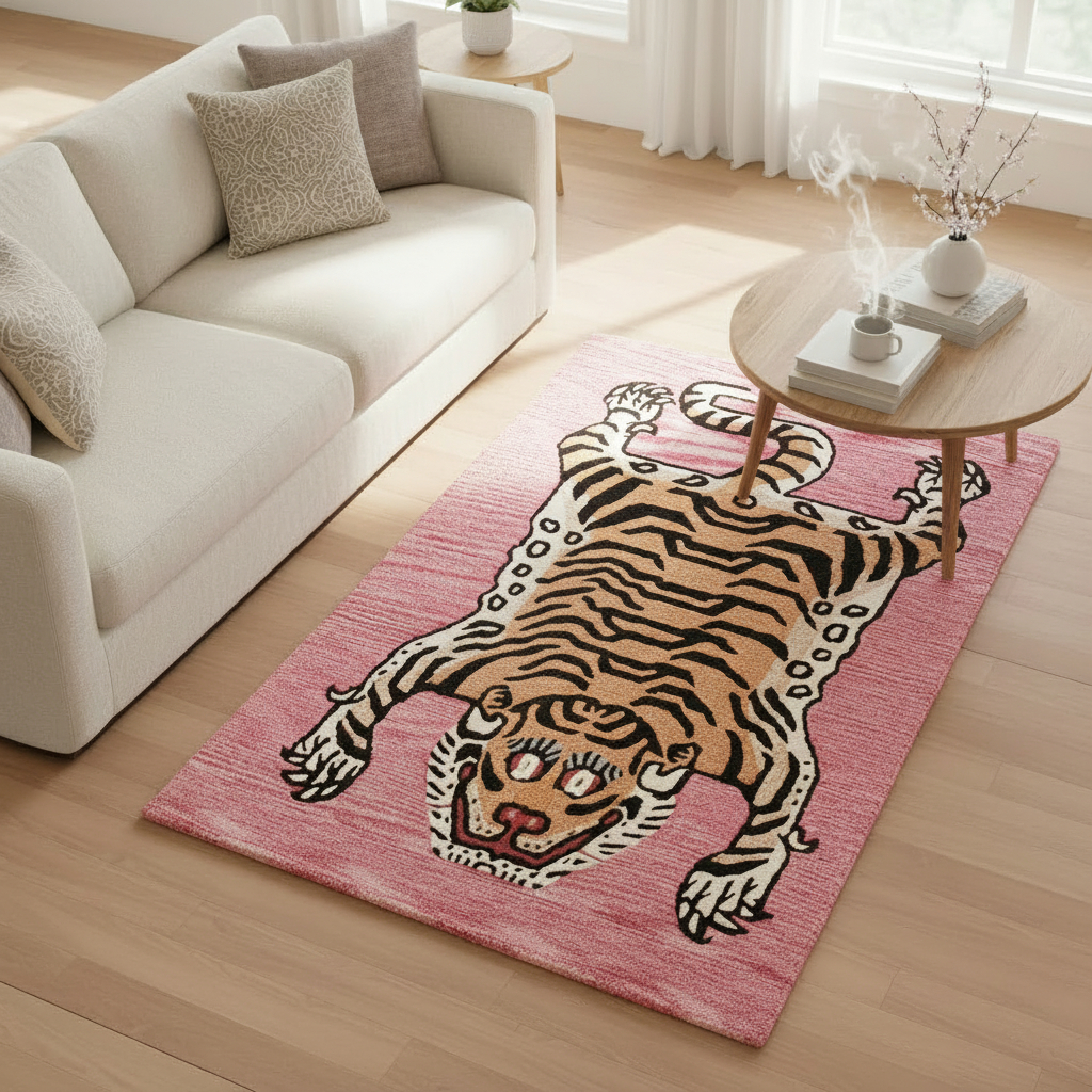 TIBETAN TIGER RETRO PINK 4X6 WOOL HANDTUFTED RUG