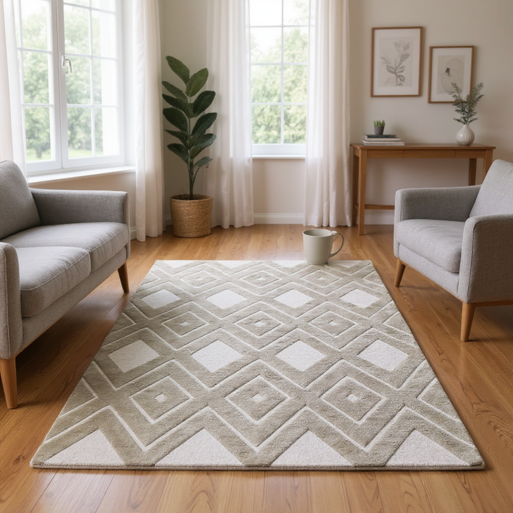 Taupe Diamond Lattice Hand Knotted Rug