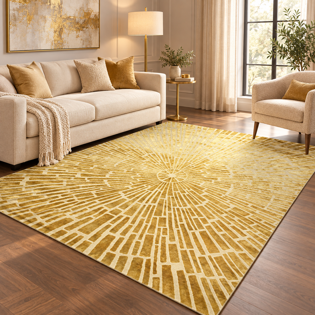Sun Burst Hand Knotted Silk-New Zealand Wool Rug