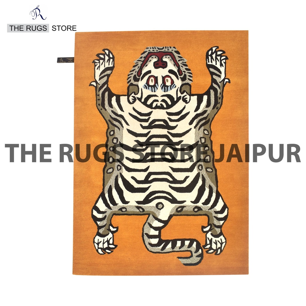 Tibetan Tiger Rectangle Gold Grey Hand Tufted Rug (3x5 feet)