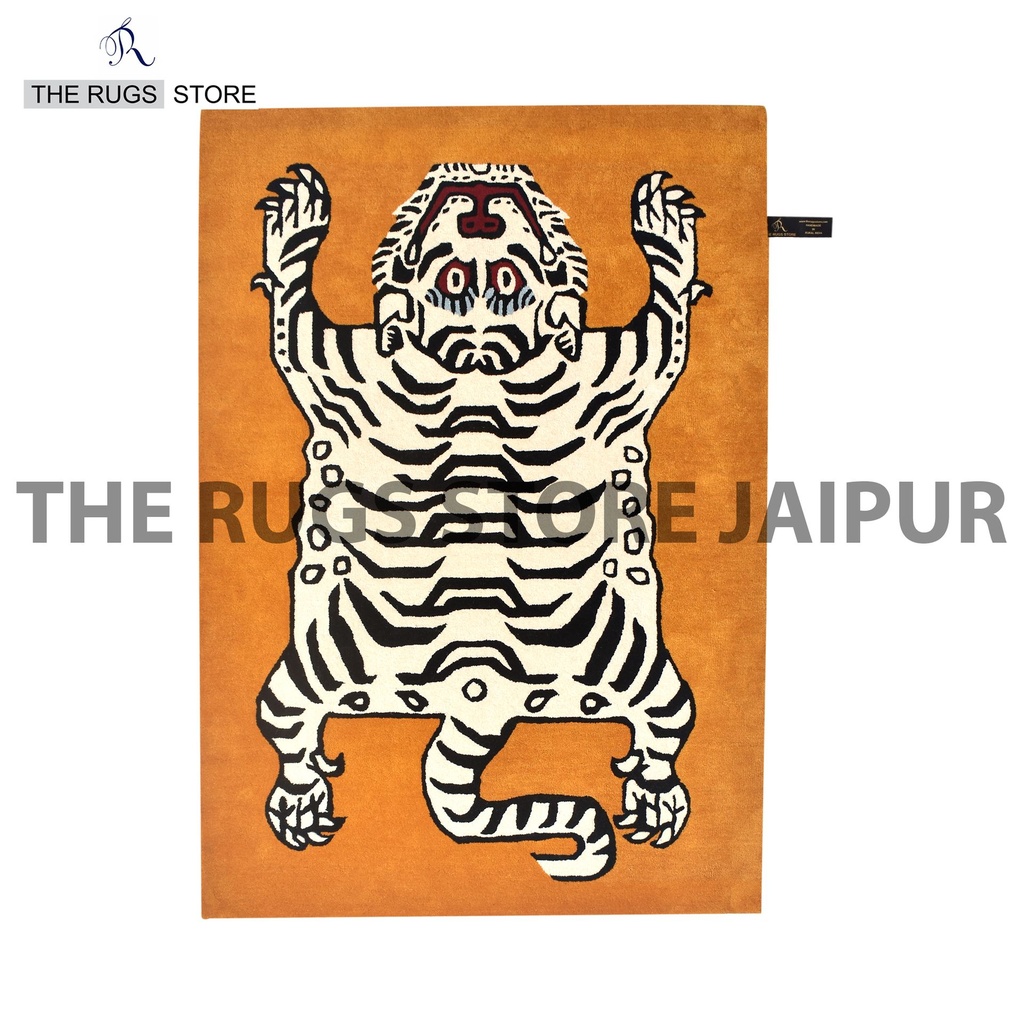 Tibetan Tiger Rectangle Gold White  Hand Tufted Rug (3x5 feet)