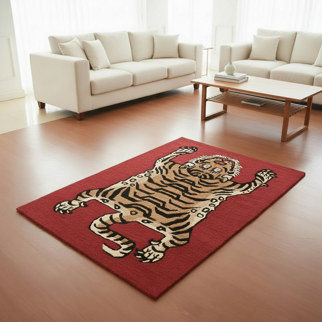 Tibetan Tiger Rectangle Maroon Hand tufted Rug (3x5 feet)