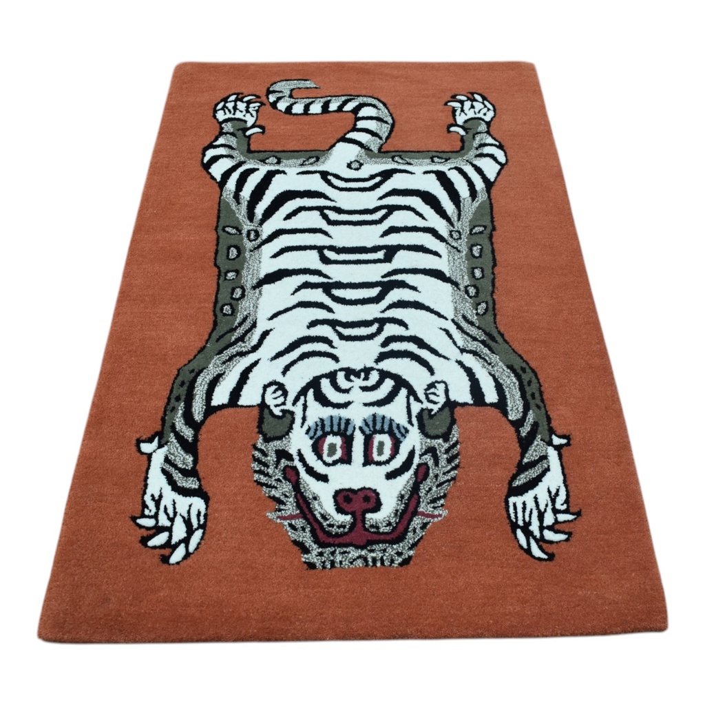 The Tibetan Rectangle Orange Grey Hand Tufted Rug (3x5 feet)